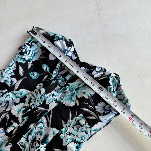 Vintage Blue Black Floral Pin Up Style Halter Dress - Picture 7 of 7